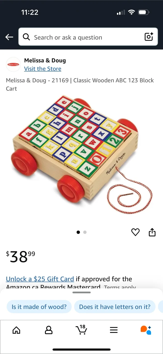 Melissa & Doug Wooden ABC 123 Block Cart Brand New thumbnail