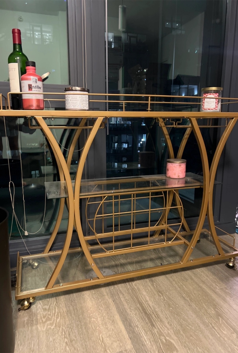 Gold Bar Cart with Glass Shelves