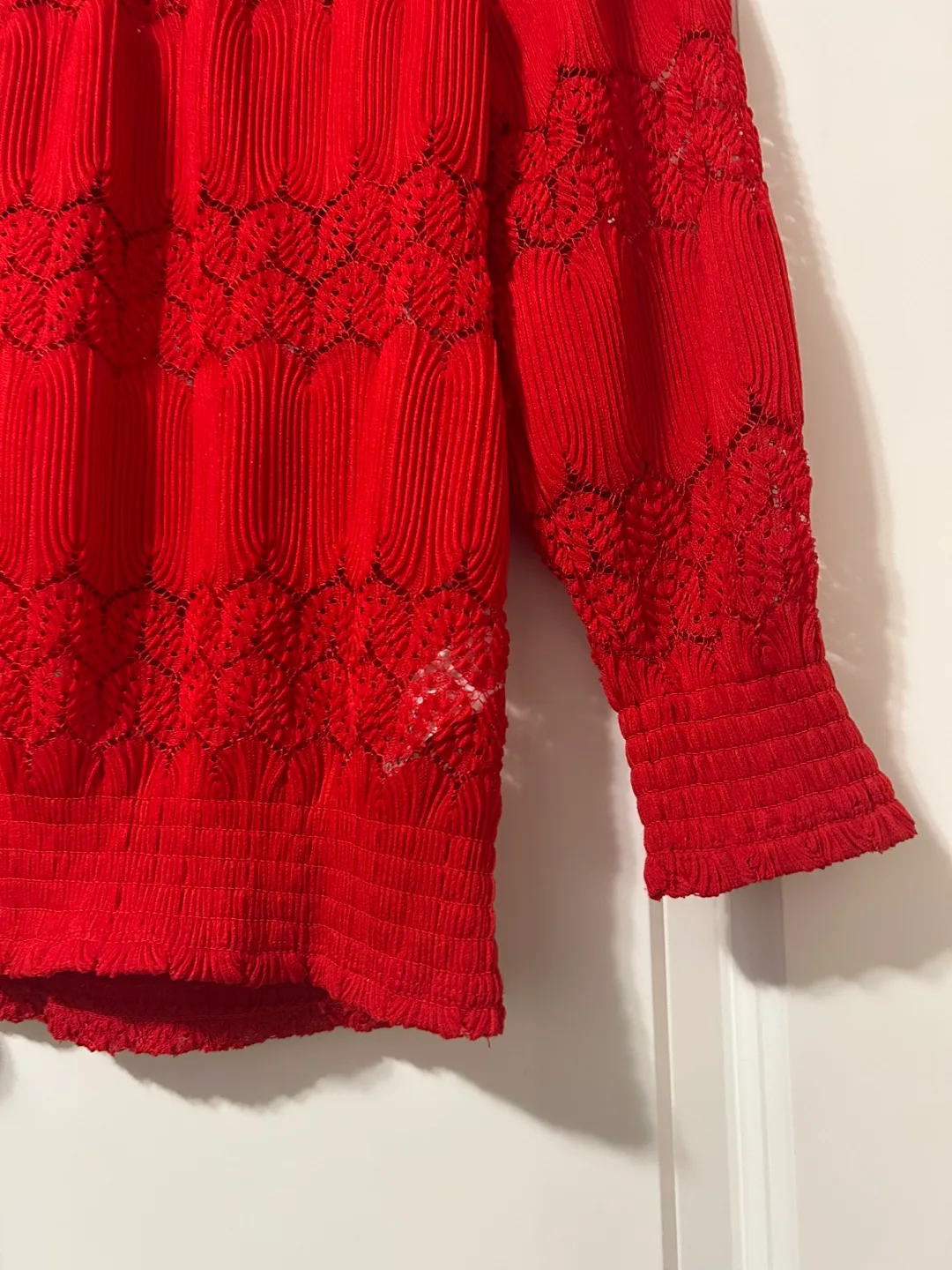 Dynamite red lace off the shoulder tee size XS image indicator(2)