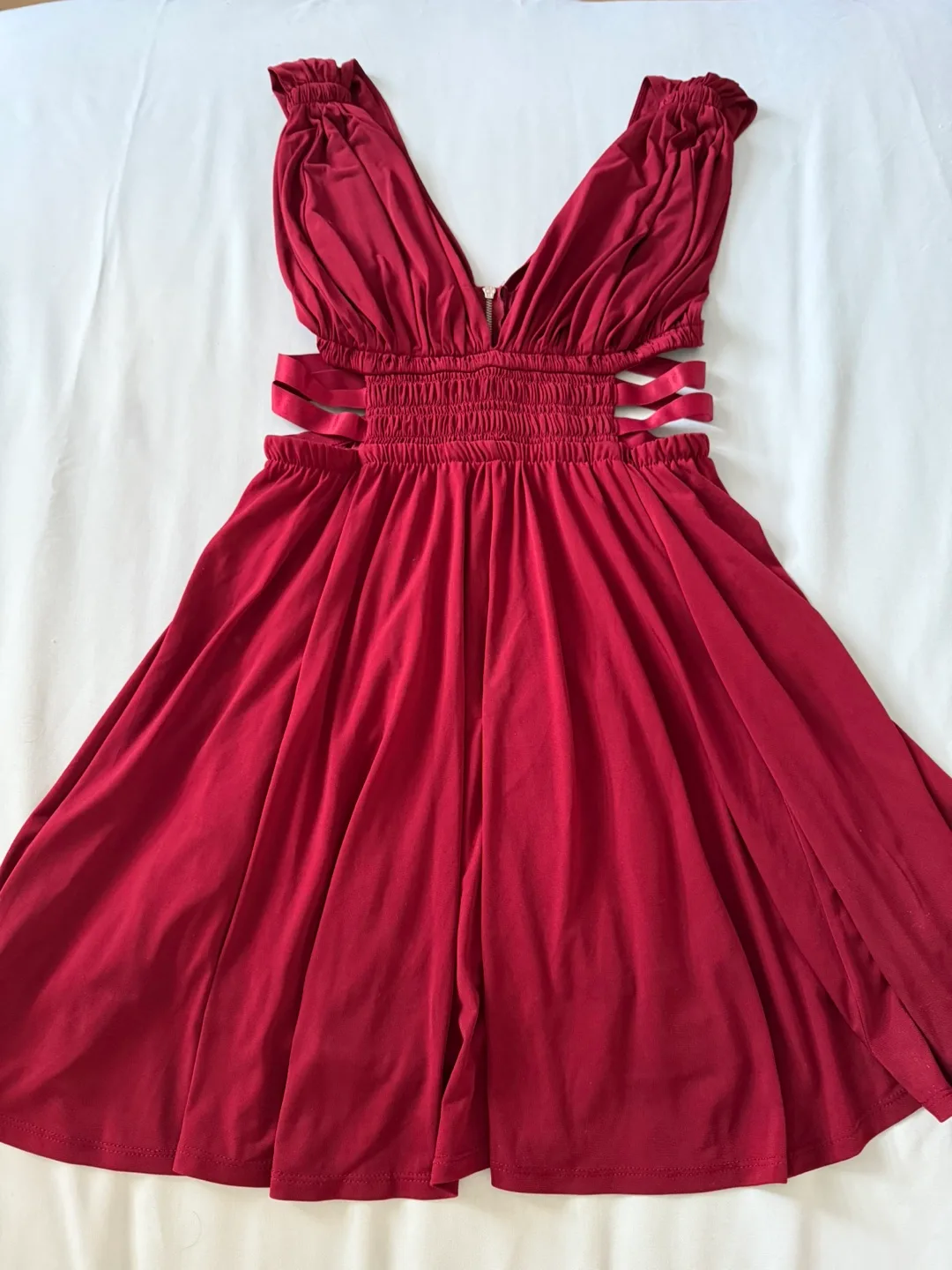 Express Deep V Wine Red Dress with Cutout Sides – Size M