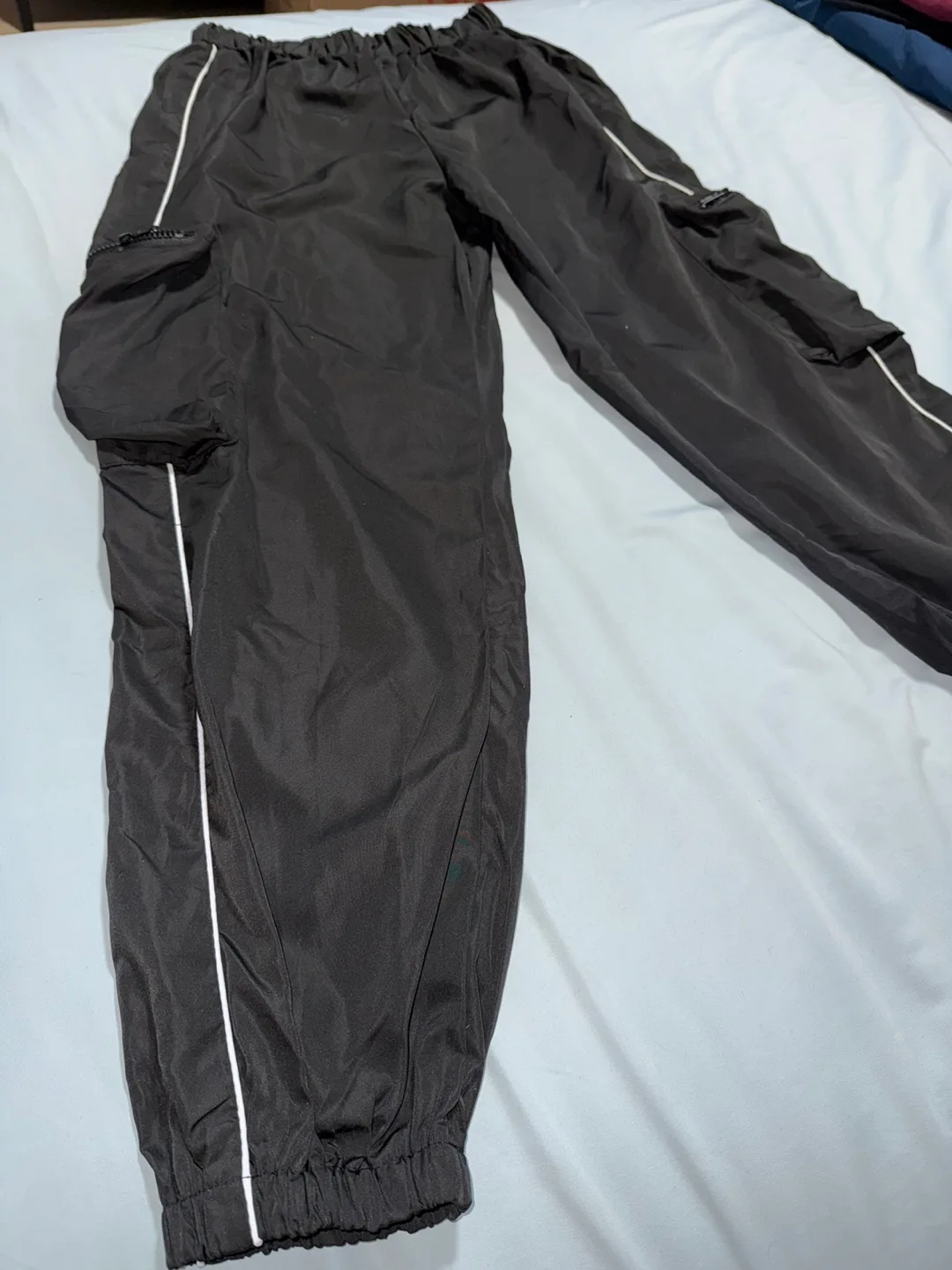 Black Lightweight Cargo Pants with White Accents