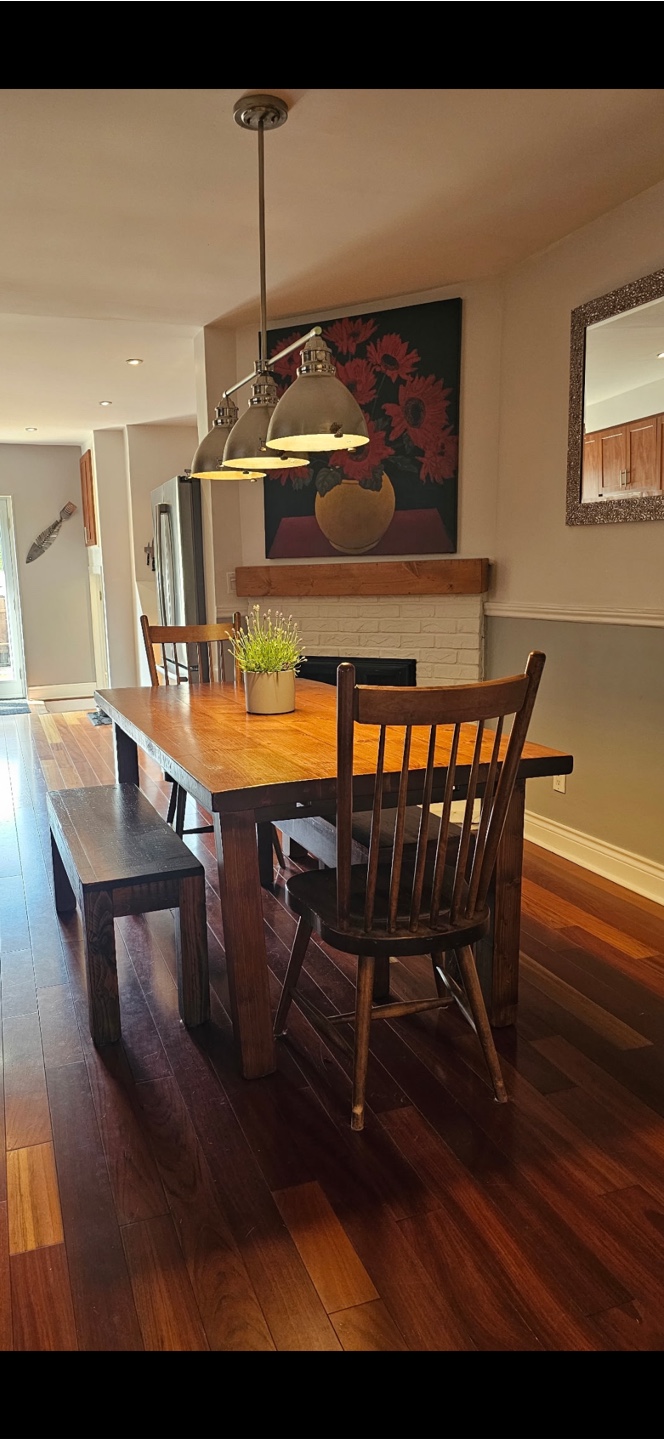 Rustic solid wood dining table, 2 benches and 2 chairs. - photo 3