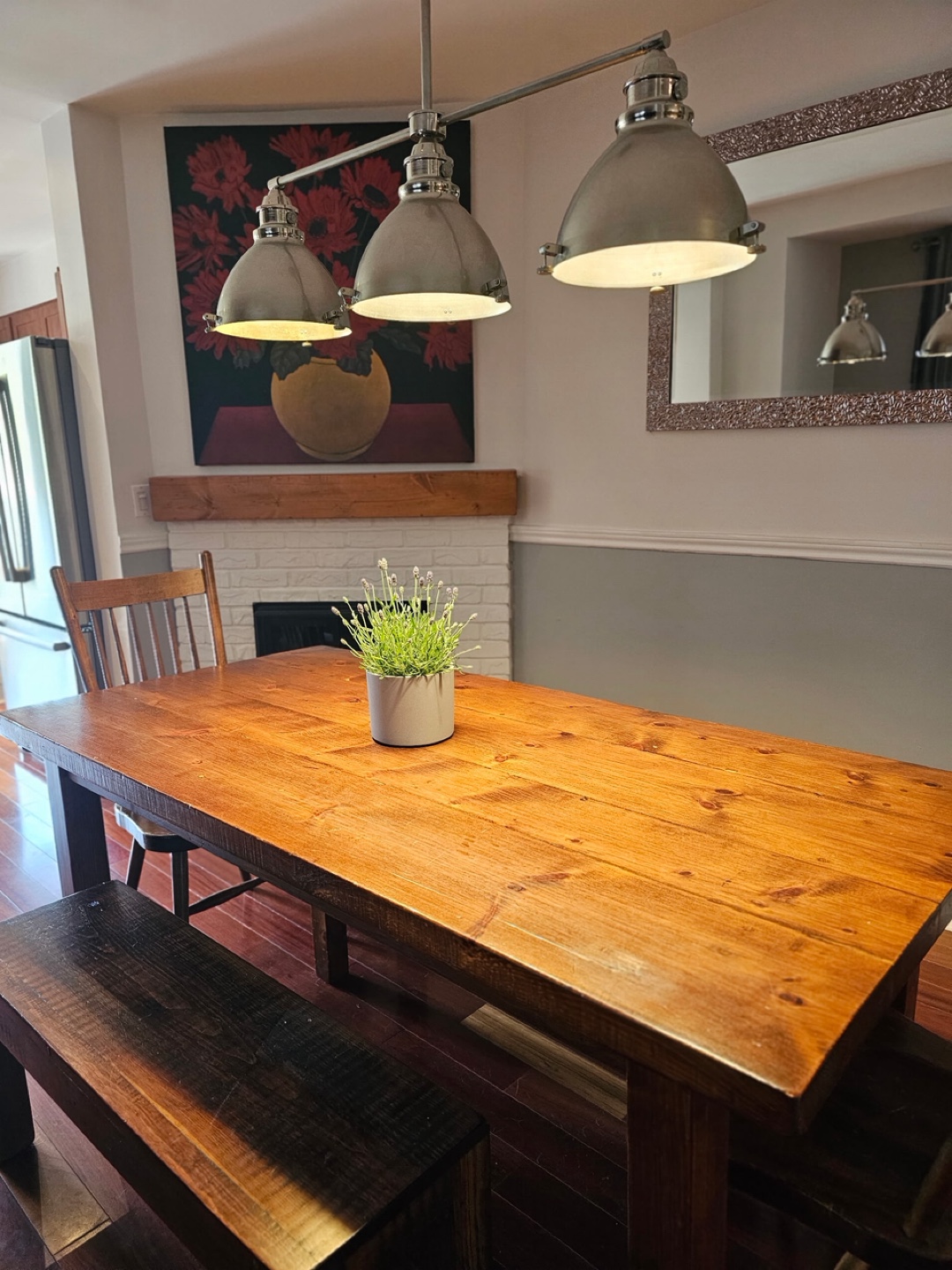 Rustic solid wood dining table, 2 benches and 2 chairs. - photo 2