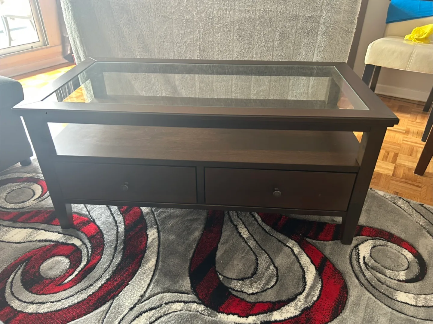 Dark Brown Coffee Table with Glass Top thumbnail