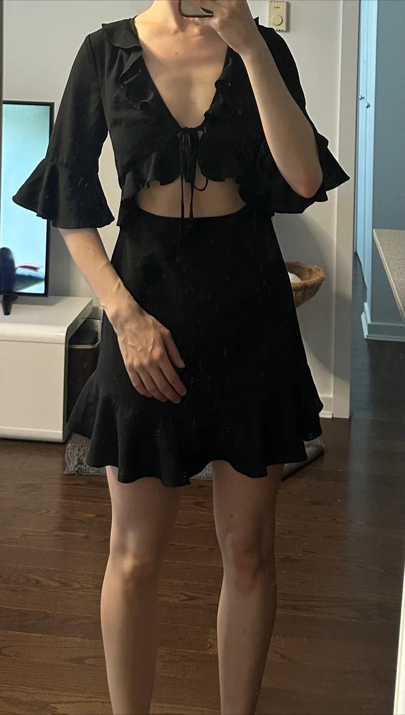 Black Ruffled cut out mini dress small image indicator(2)