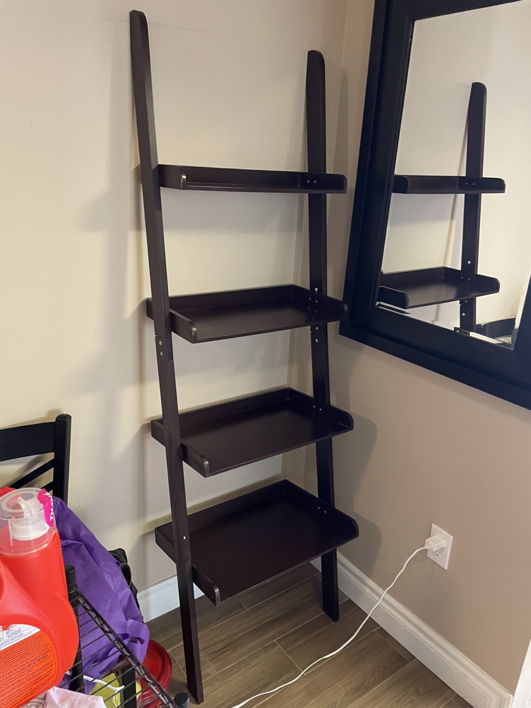 Dark Brown Ladder Shelf - $30
