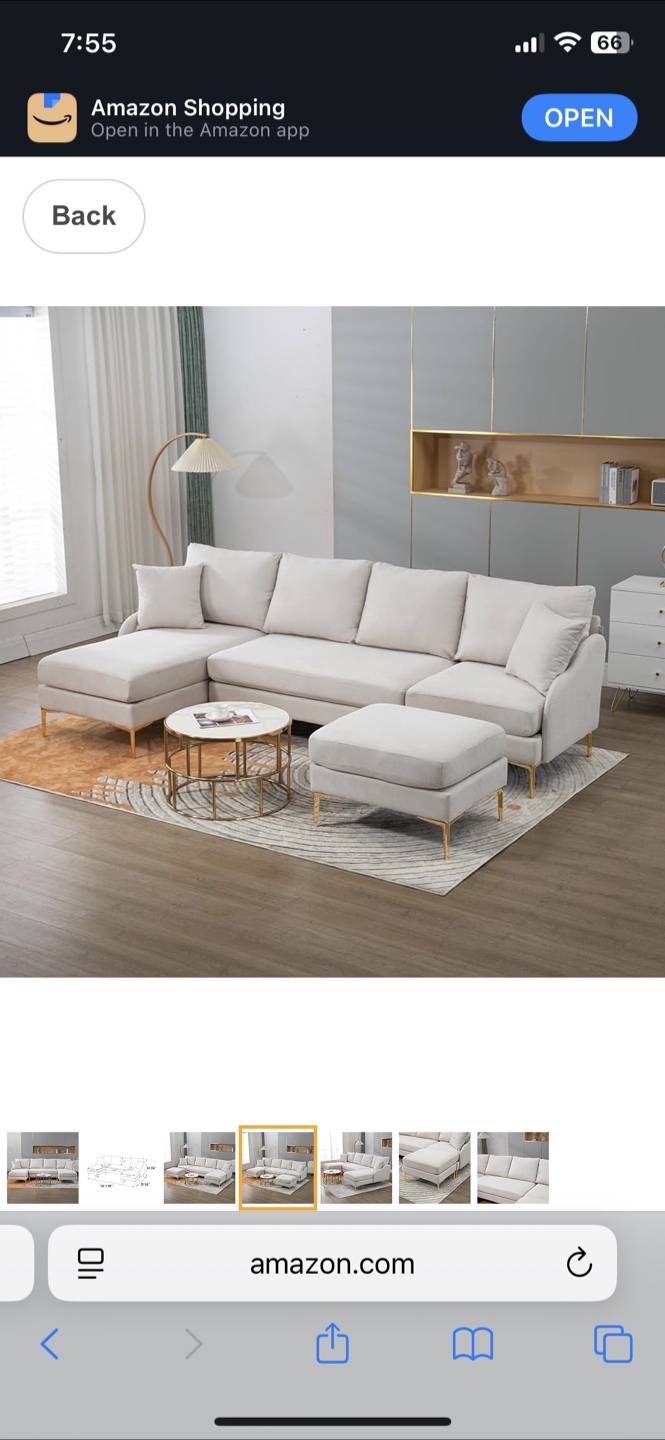 Beige Sectional Sofa with Chaise and Ottoman - photo 4
