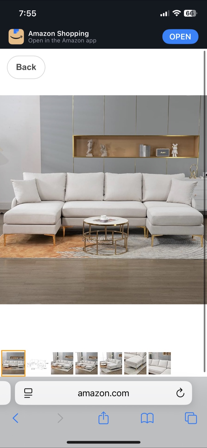 Beige Sectional Sofa with Chaise and Ottoman
