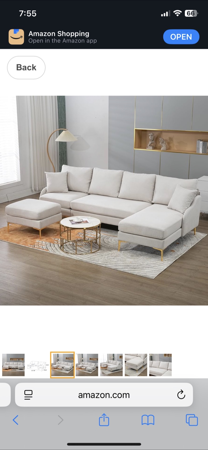 Beige Sectional Sofa with Chaise and Ottoman - photo 3