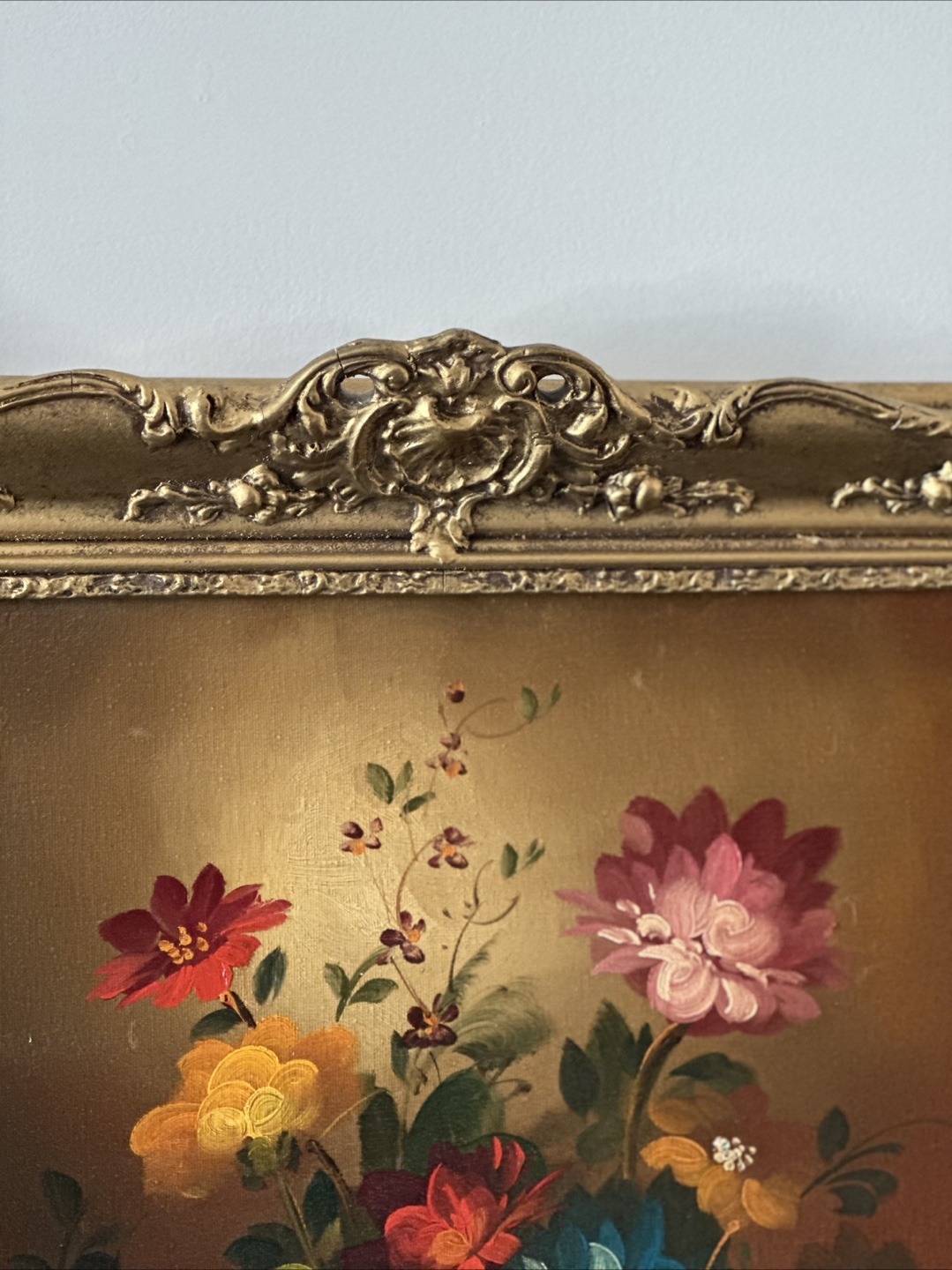 Vintage Floral Painting with Ornate Gold Frame - photo 4