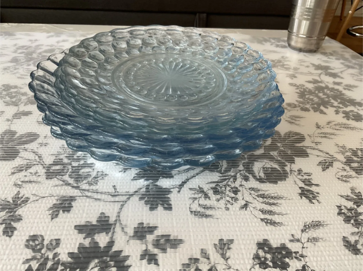 8 Vintage Blue Glass Dessert Plates thumbnail
