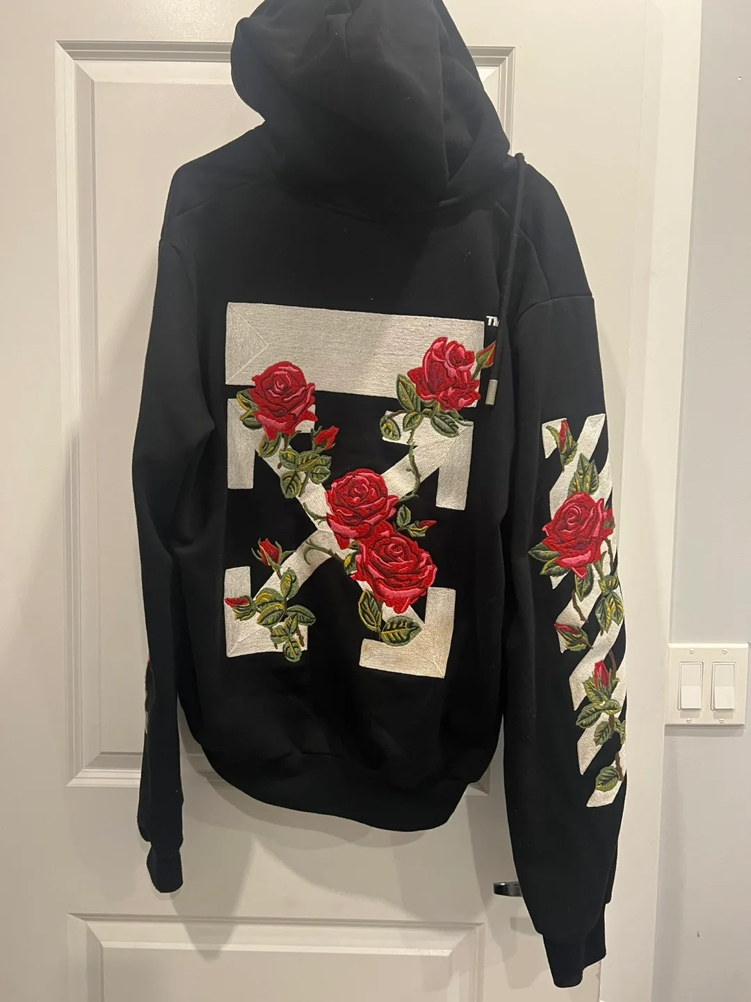 Off-White Black Hoodie with Rose Embroidery thumbnail
