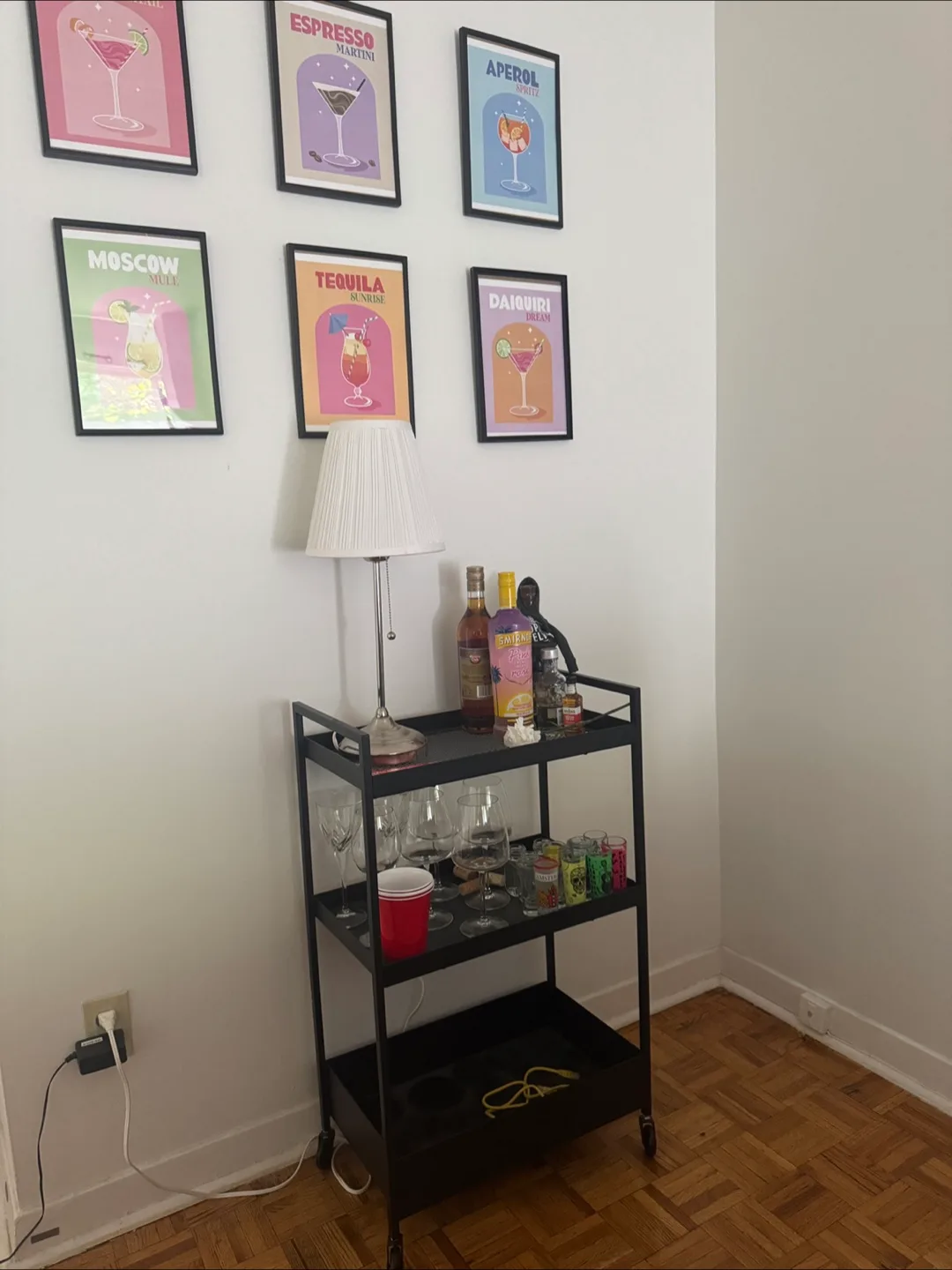 Black Rolling Bar Cart with frames thumbnail