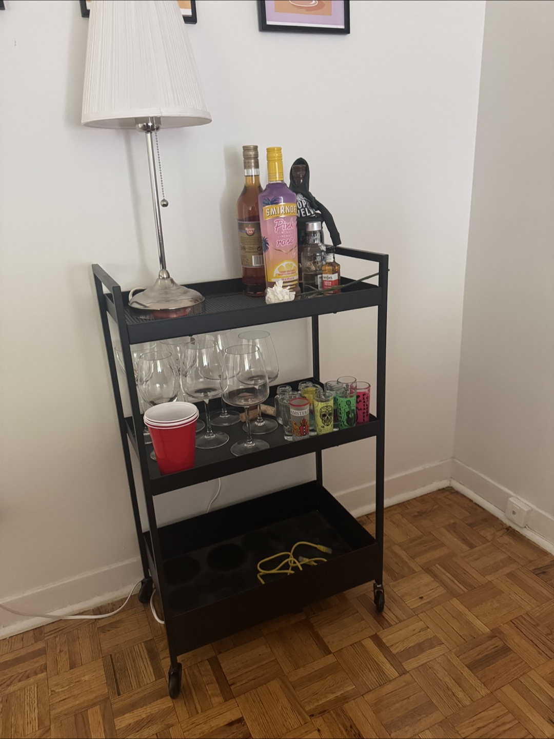 Black Rolling Bar Cart with frames - photo 2