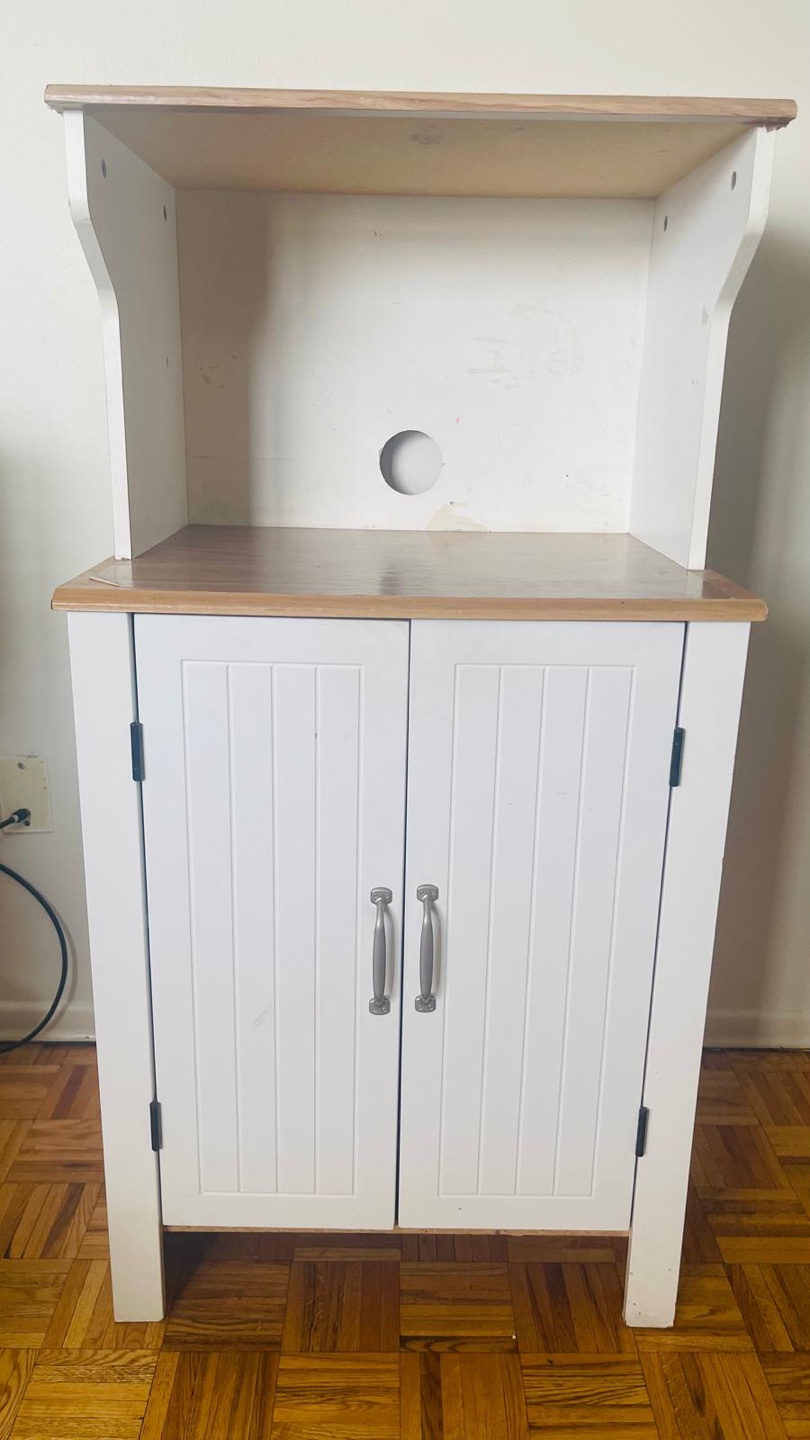 White and Wood Cabinet with Hutch