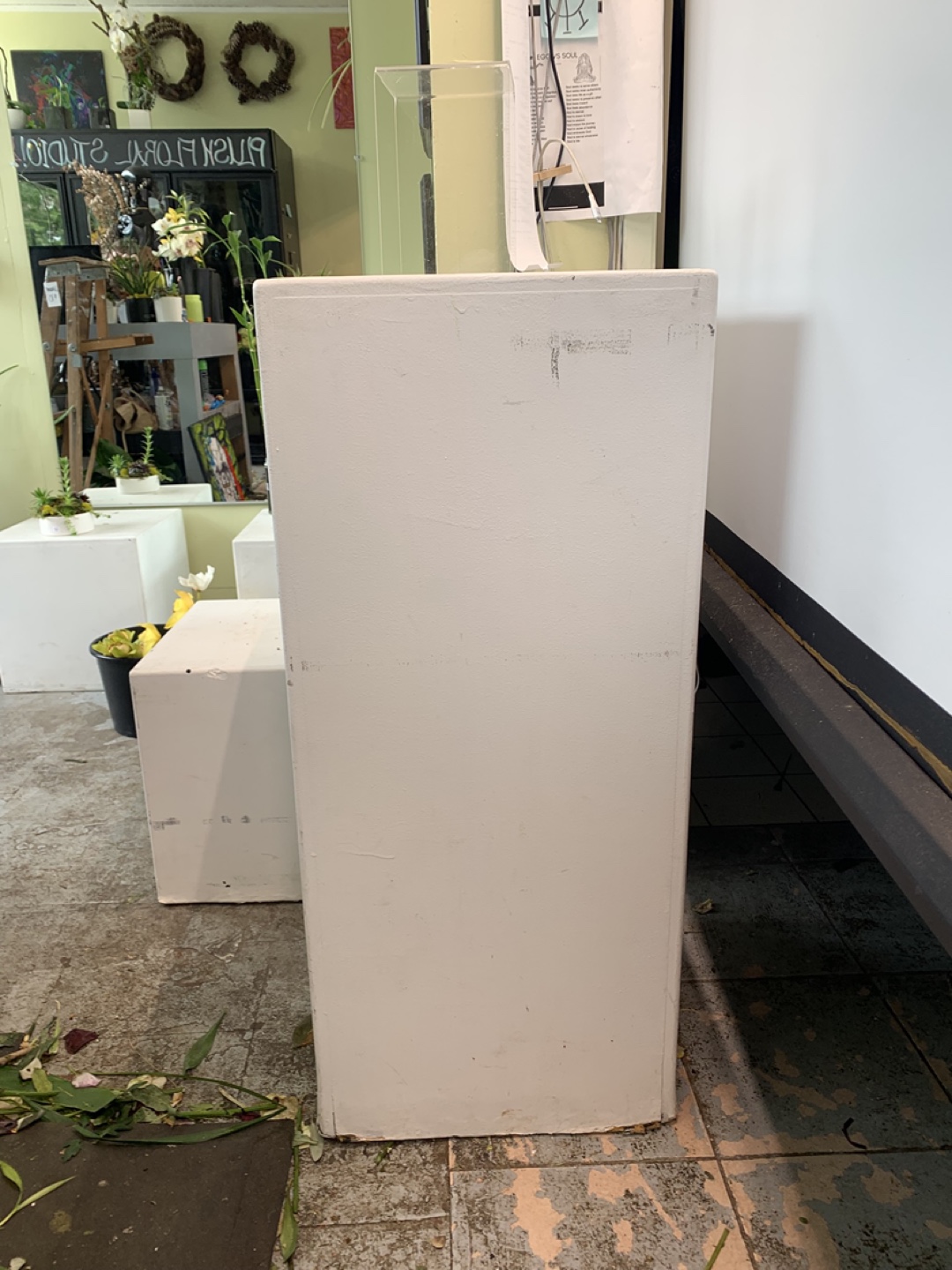 White wooden rectangular display pillar