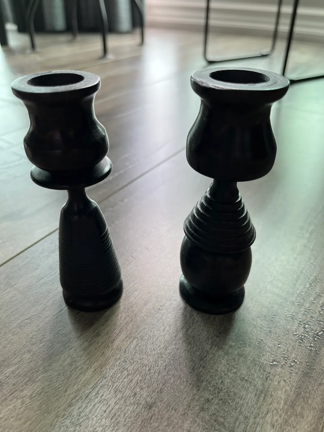 Pair of rare Ebony Artisan candle holders from Africa image indicator(3)
