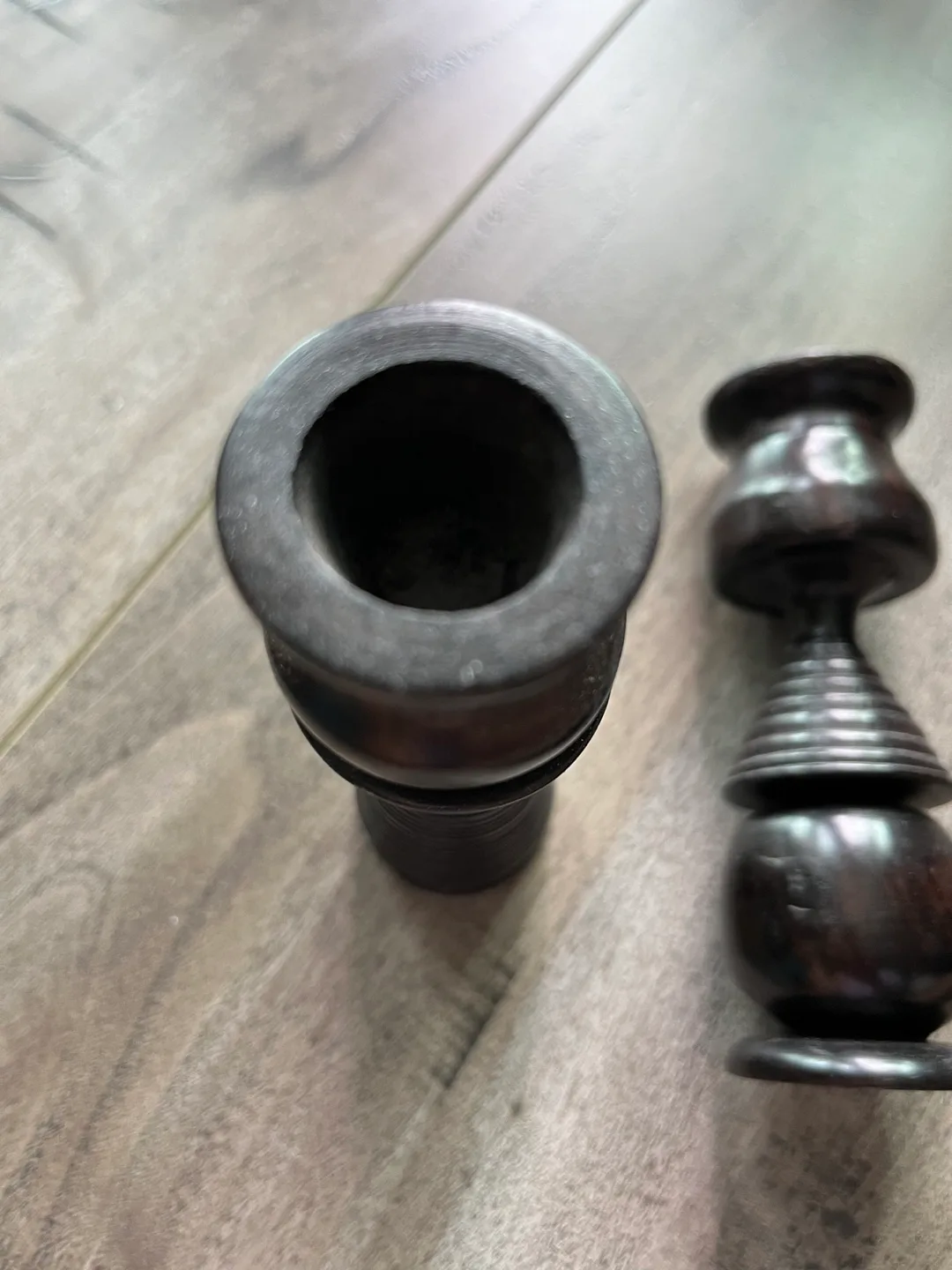 Pair of rare Ebony Artisan candle holders from Africa image indicator(2)