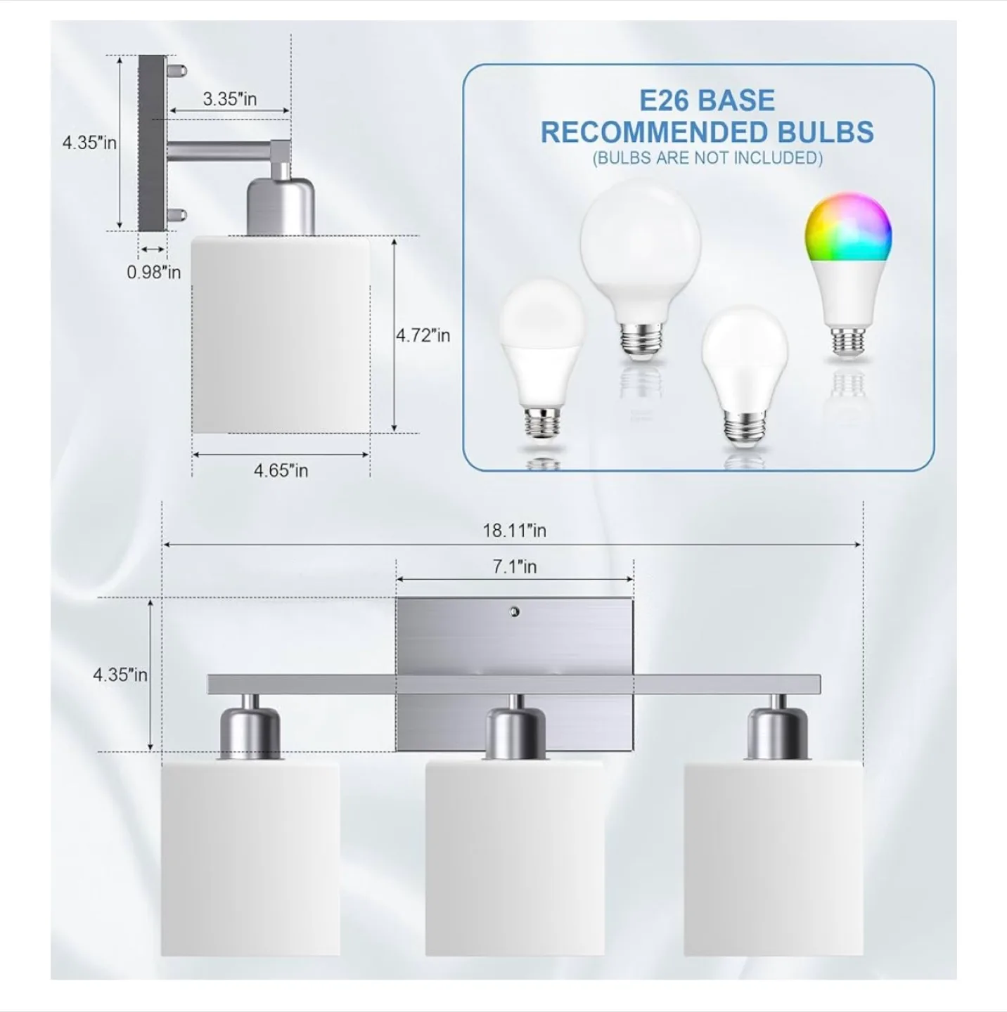 BRAND NEW  Bathroom Light Fixtures Over Mirror, Brushed Nickel image indicator(3)