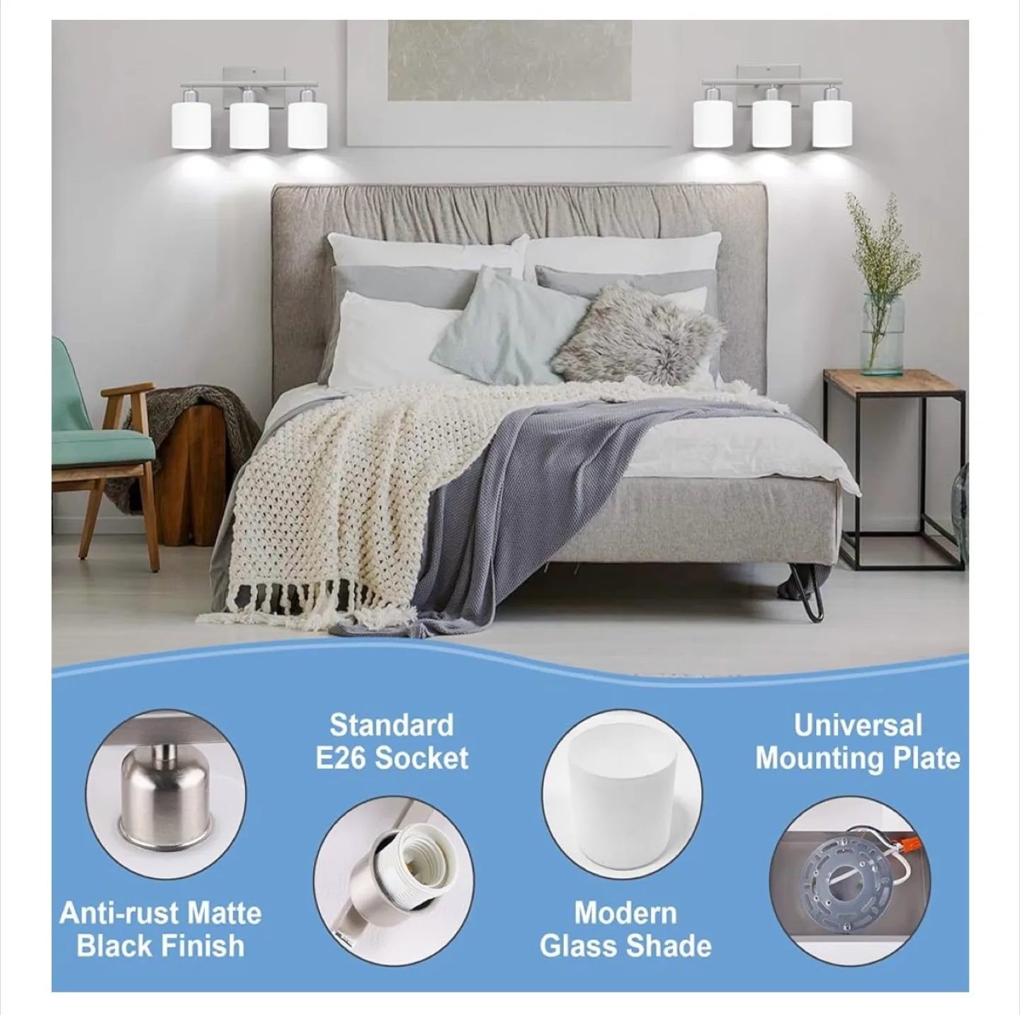 BRAND NEW  Bathroom Light Fixtures Over Mirror, Brushed Nickel image indicator(5)