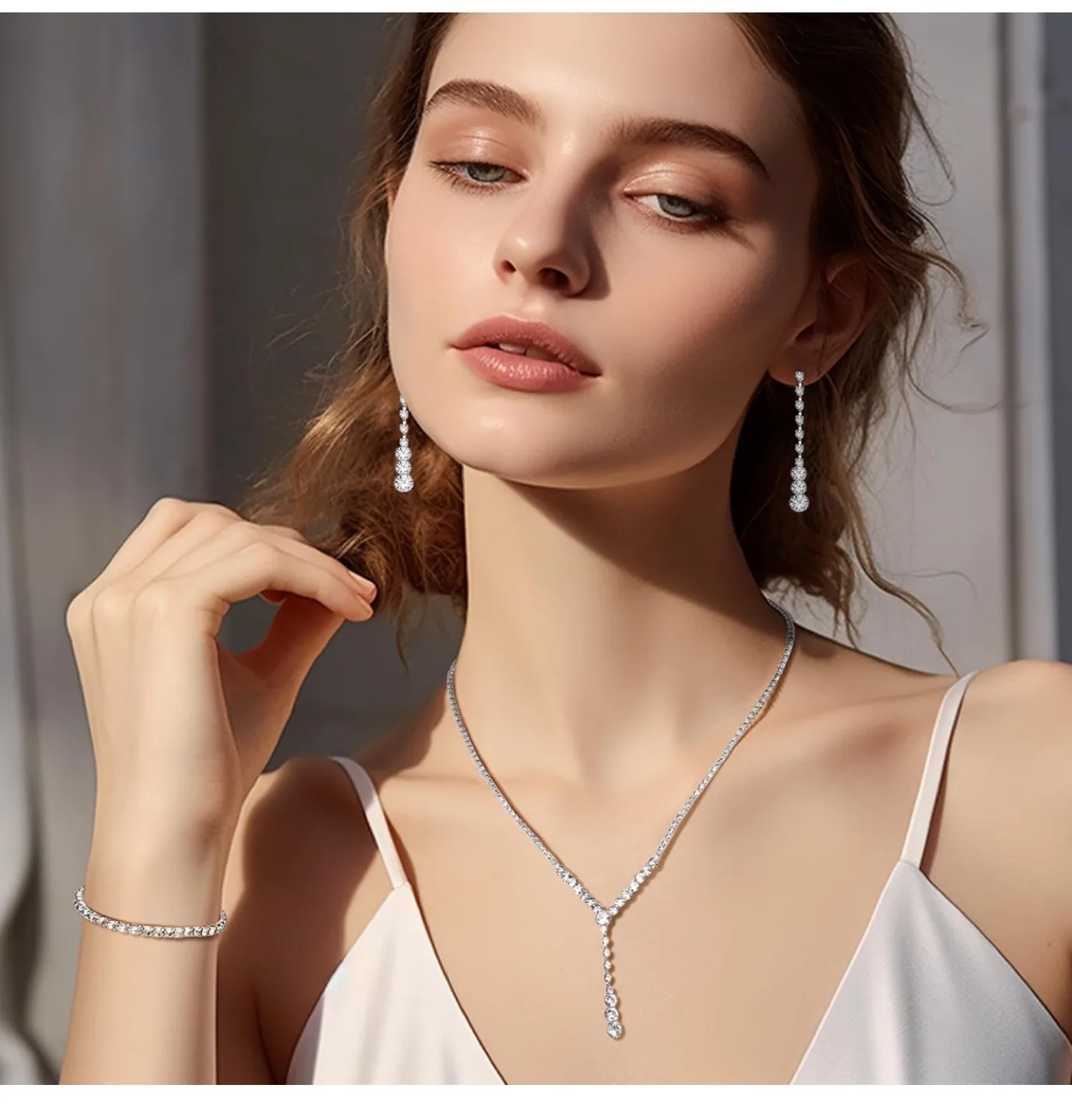 Silver Crystal Bridal/Prom Jewelry Set image indicator(2)