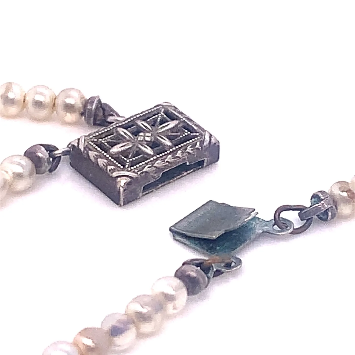 Vintage sterling silver Majorca double strand pearl necklace image indicator(7)