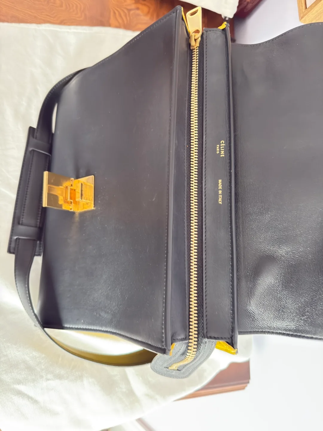 Celine Black Calfskin and Yellow Accents Trapeze bag image indicator(2)