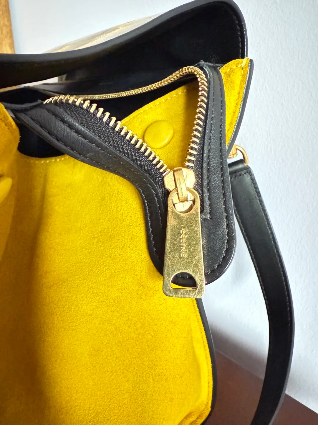 Celine Black Calfskin and Yellow Accents Trapeze bag image indicator(9)