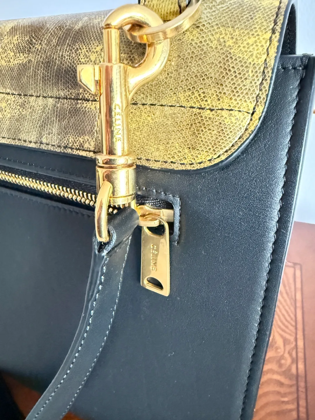 Celine Black Calfskin and Yellow Accents Trapeze bag image indicator(7)