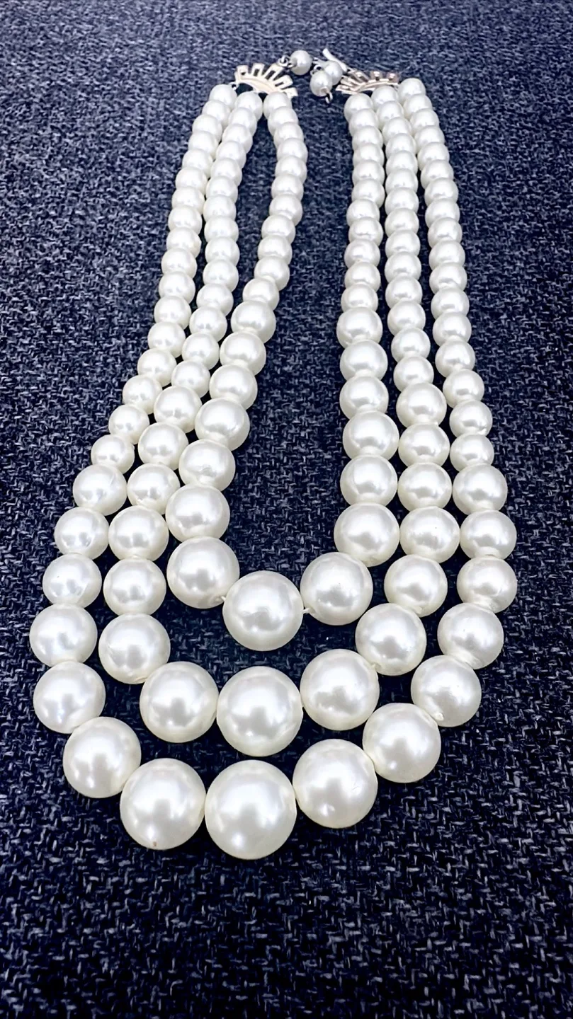 Three strand faux pearl choker necklace thumbnail