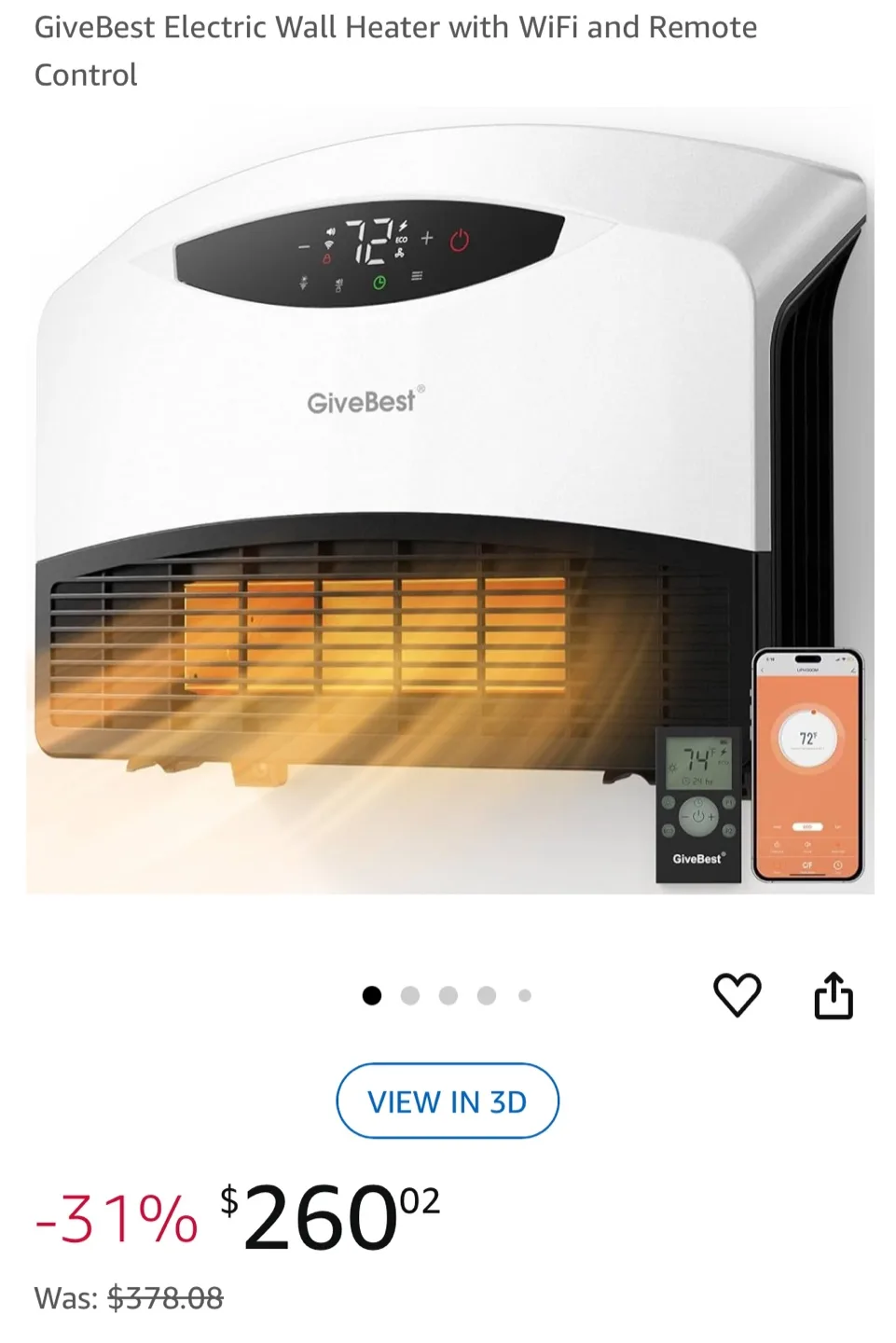 GiveBest Electric Wall Heater with Wifi and Remote Control thumbnail