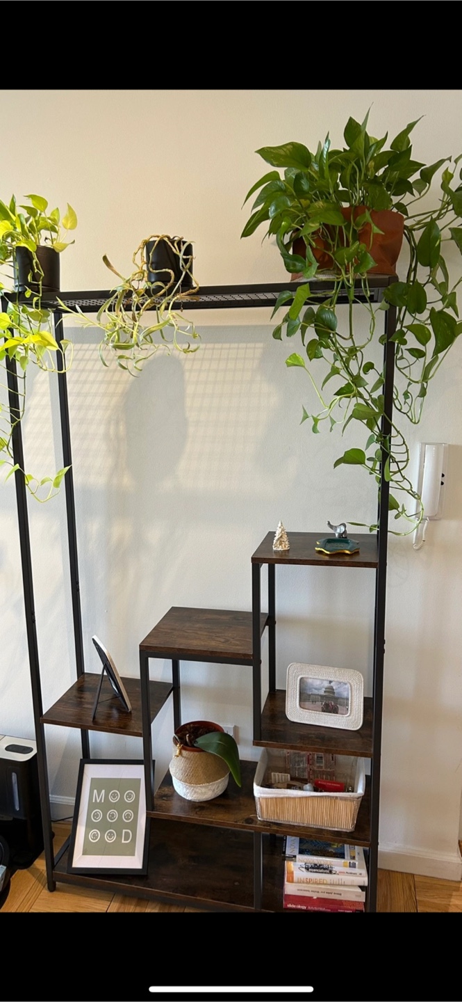2 pieces -Wooden shelving unit and side table