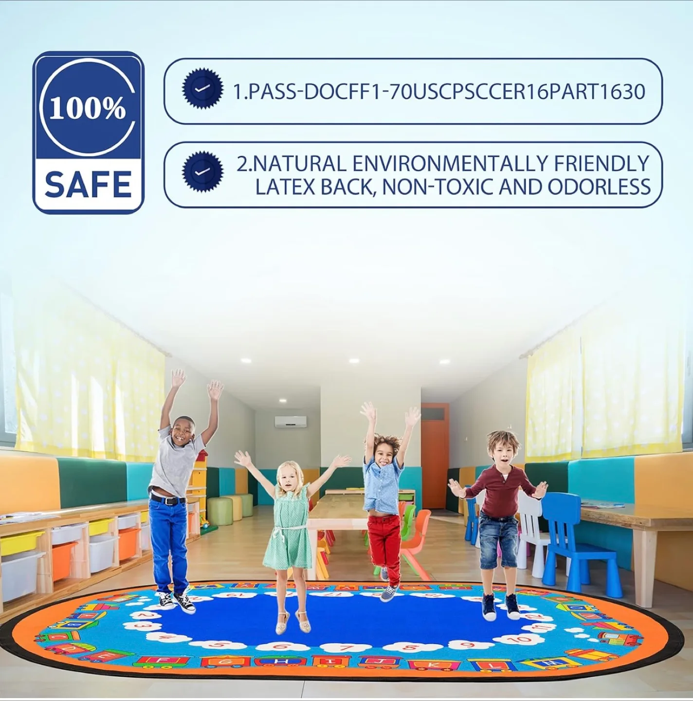 BRAND NEW ! XL Oval ABC Kids Rug 8x14 ft Playroom or Classroom image indicator(2)