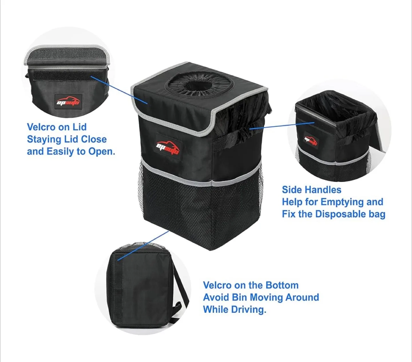 NEW Waterproof Car Trash Can with Lid and Storage Pockets, Black image indicator(5)