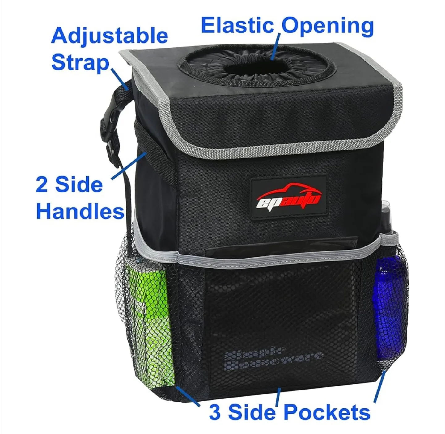 NEW Waterproof Car Trash Can with Lid and Storage Pockets, Black image indicator(4)