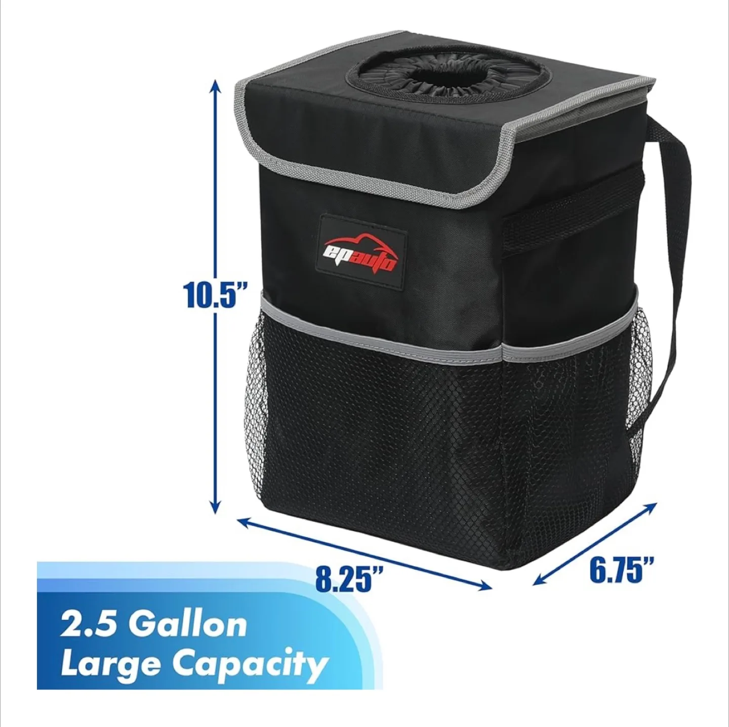 NEW Waterproof Car Trash Can with Lid and Storage Pockets, Black image indicator(2)