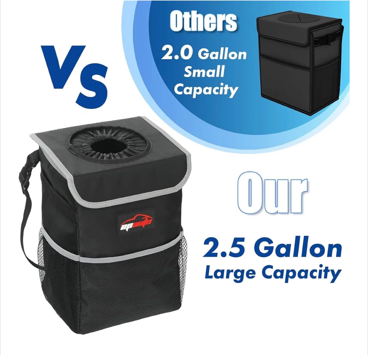 NEW Waterproof Car Trash Can with Lid and Storage Pockets, Black image indicator(7)