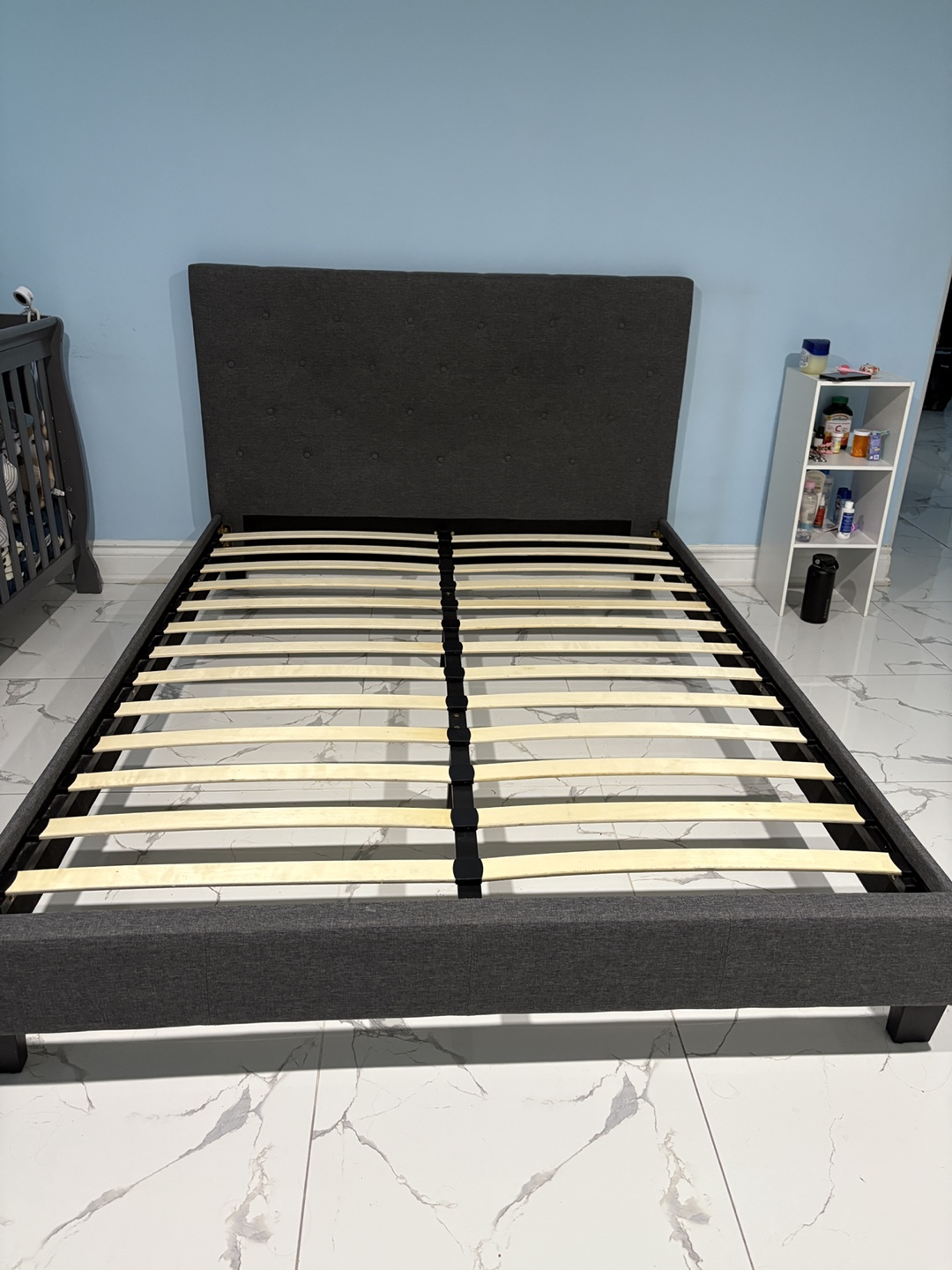 Dark grey upholstered bed frame - Queen Size