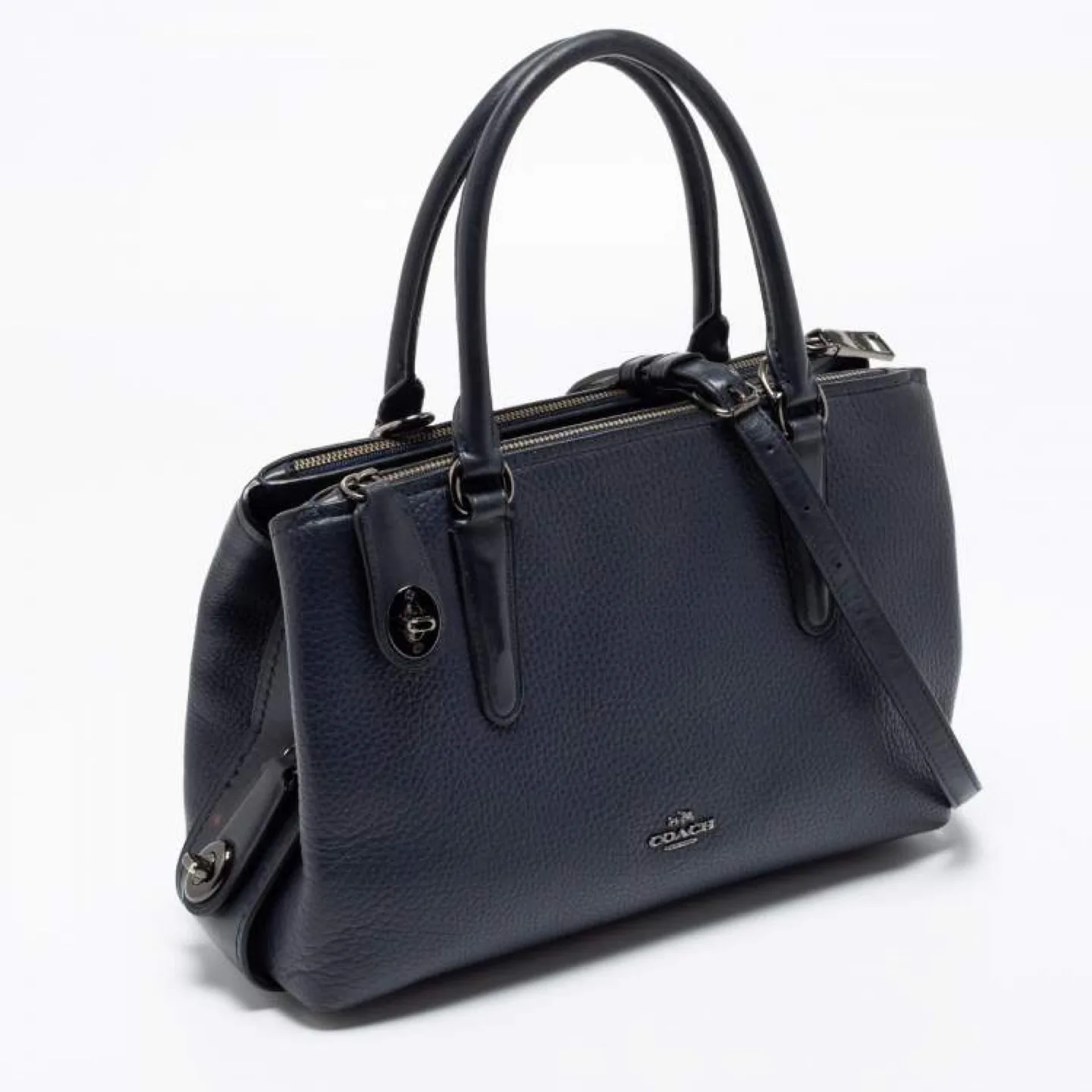 COACH BROOKLYN 34 CARRYALL HANDBAG Navy Blue Pebbled Leather image indicator(2)