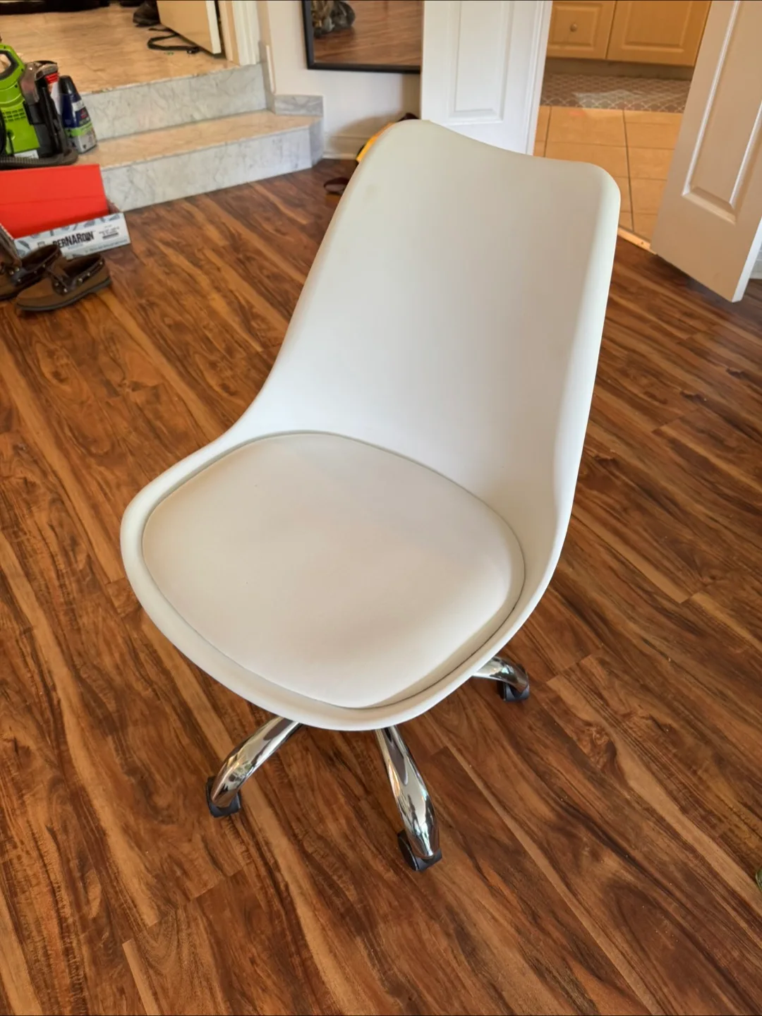 Adjustable white rolling office chair thumbnail