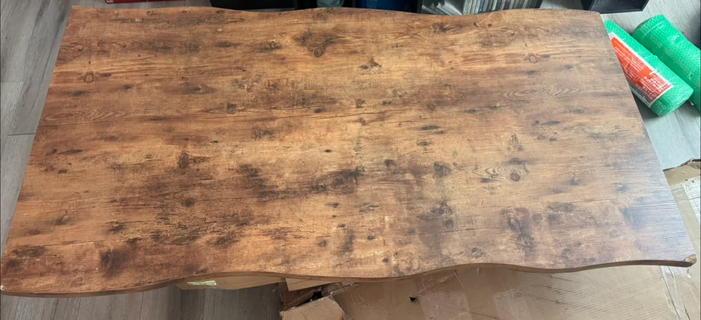 63" DINING TABLE RUSTIC BROWN WITH WAVE-EDGE- MISSING LEGS thumbnail