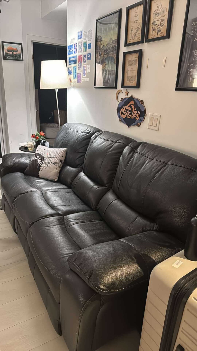 Black Leather Reclining Sofa - photo 2