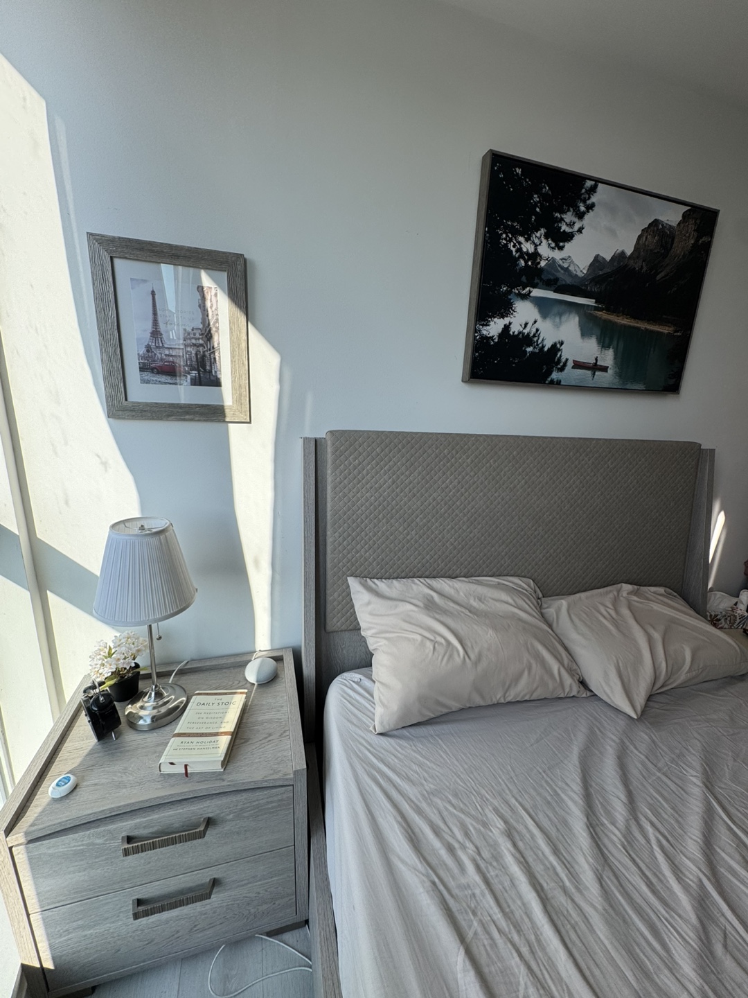 Queen Bedframe, mattress and nightstand