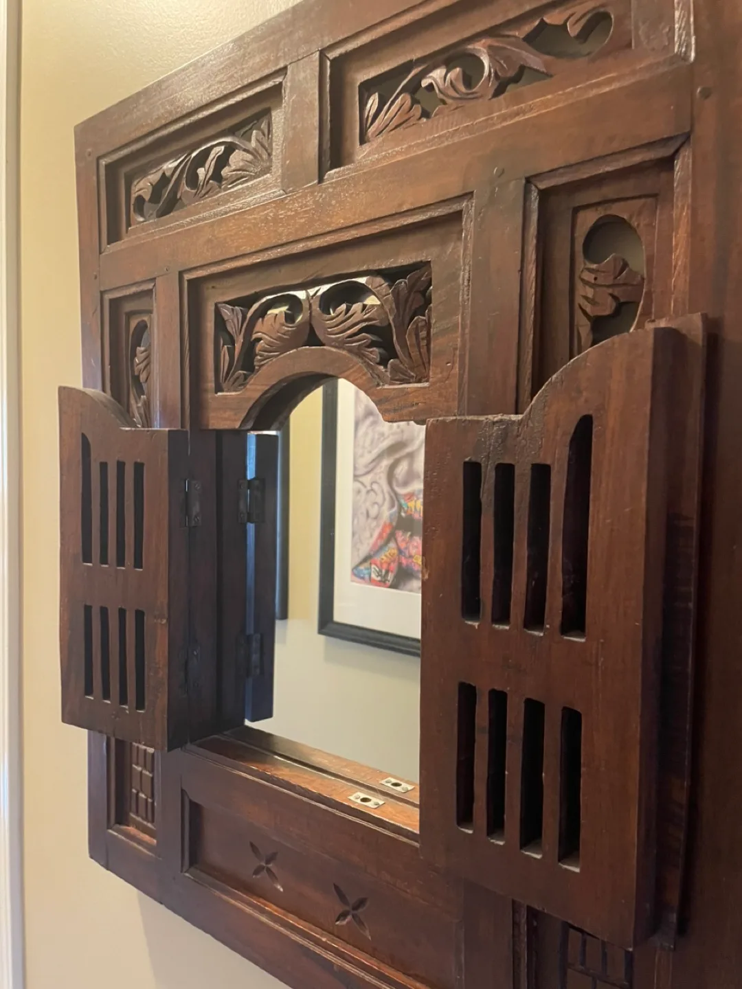 Exquisite Hand-Carved Wooden Mirror thumbnail