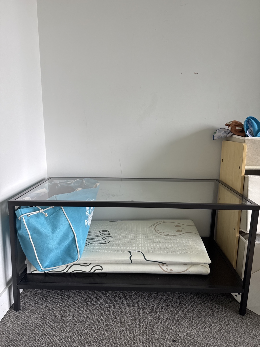 Black metal and glass coffee table