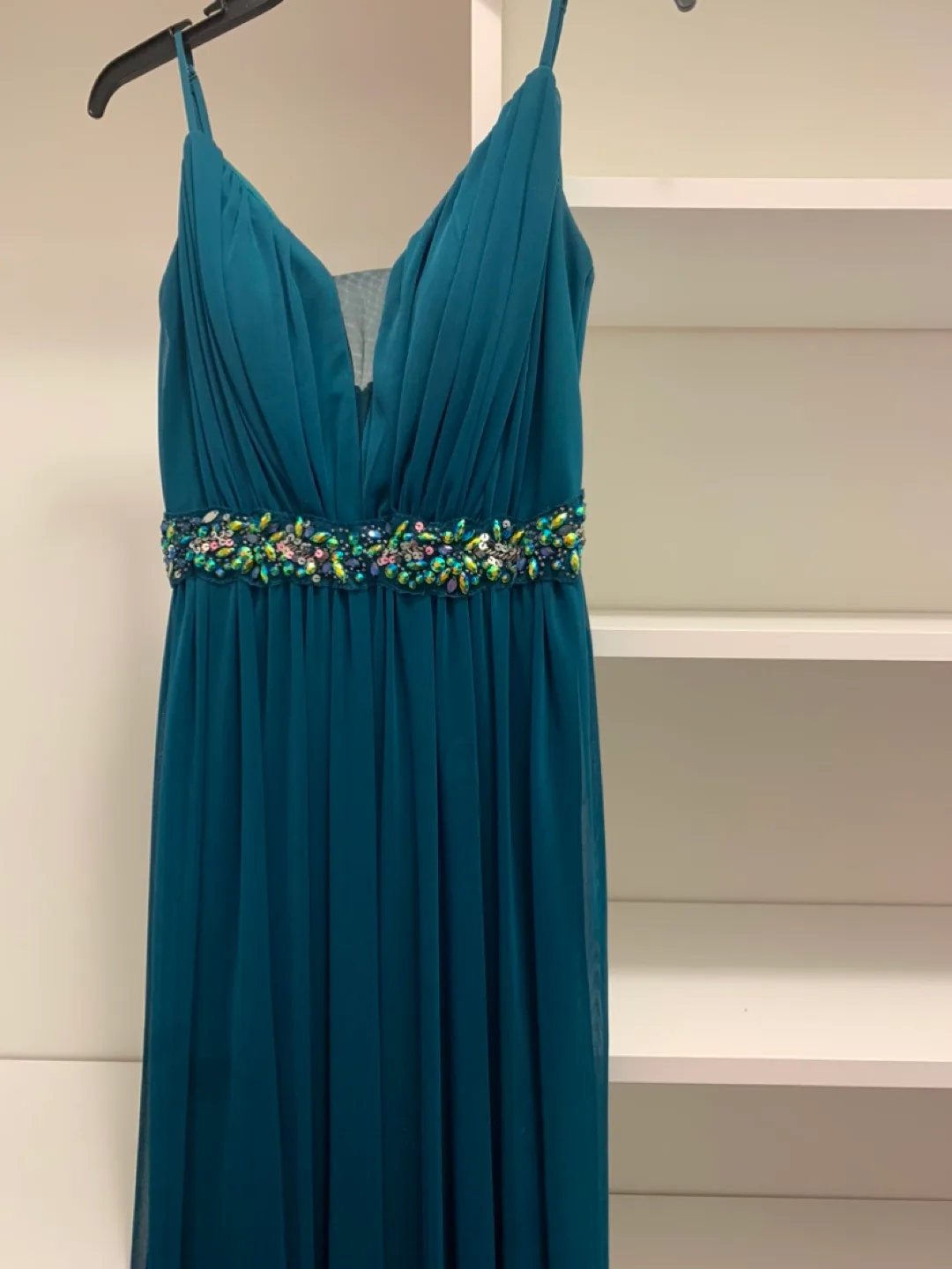 Elegant Teal Prom Dress with embellished jewels image indicator(2)