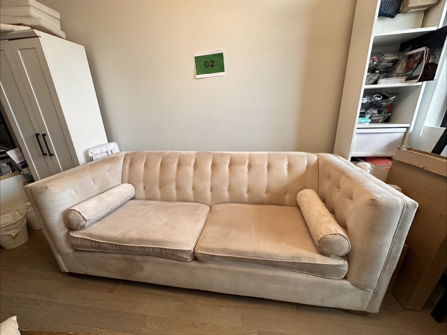 Cream Velvet Couch (no smoke/pets)