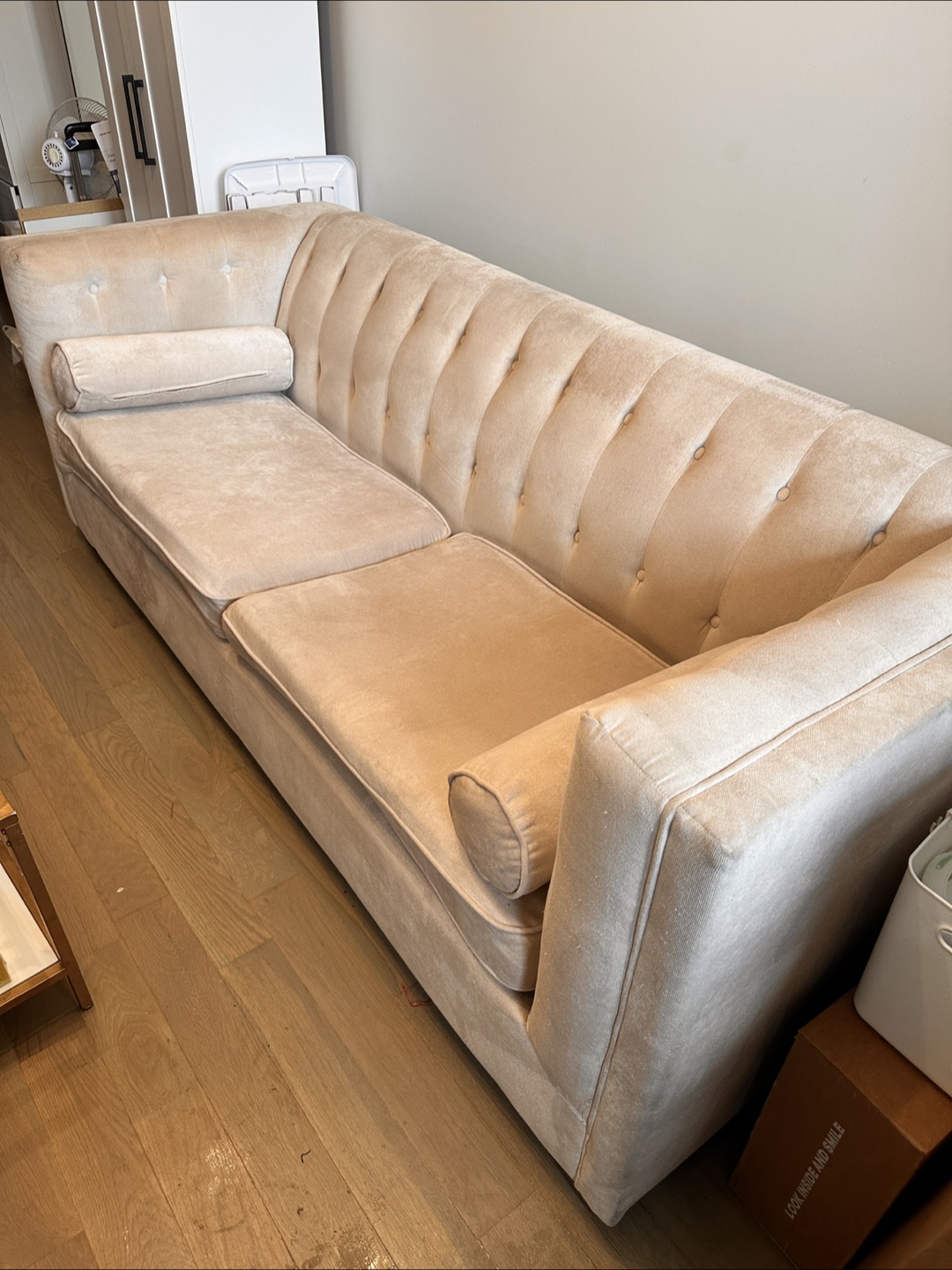 Cream Velvet Couch (no smoke/pets) - photo 4