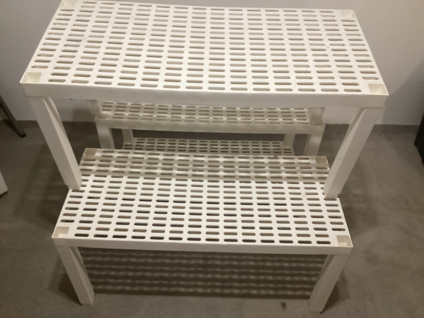 4 tier hard plastic shelving unit 3’ wide 54” tall 16” deep - photo 3