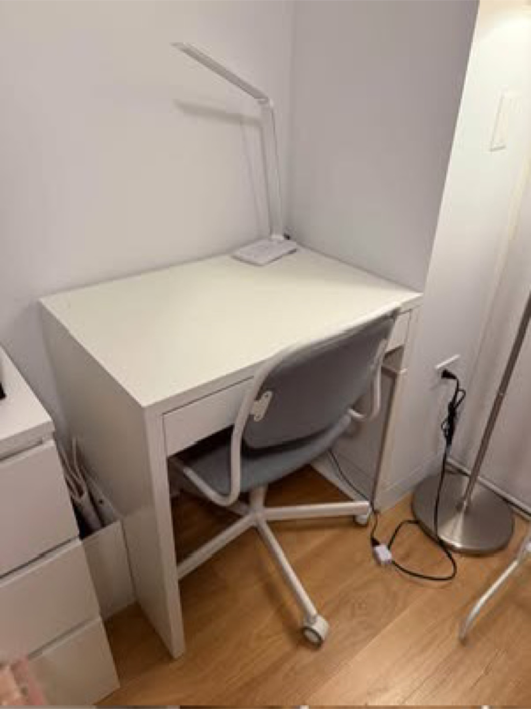 White Desk with Gray Chair